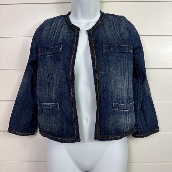 Current/Elliott Chain Detail Open Front The Cardigan Jean Jacket Dark Wash sz XS - Picture 1 of 7